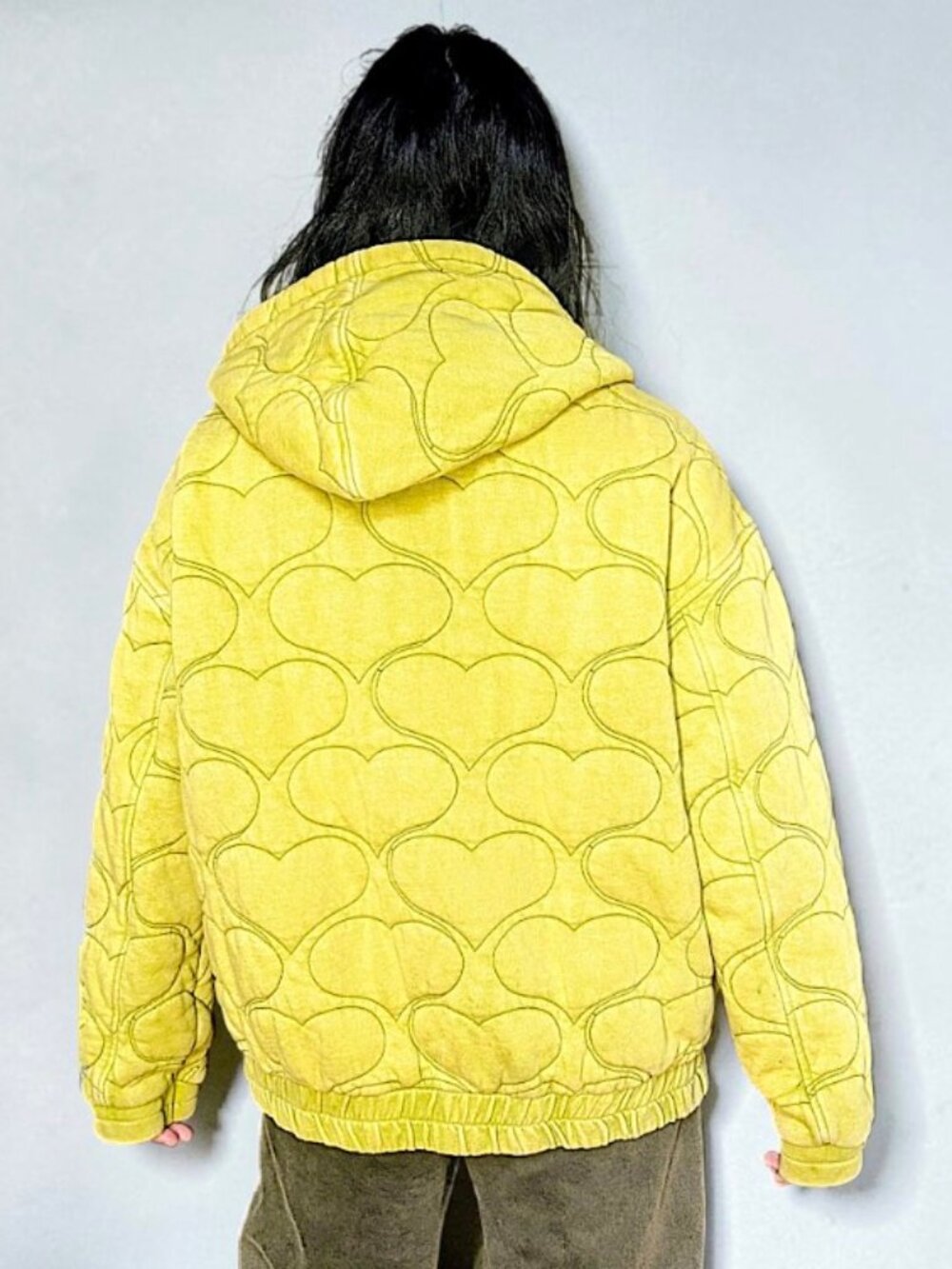 UO BDG acid green heart quilted chunky fullzip fairy grunge whymsy goth hoodie M
